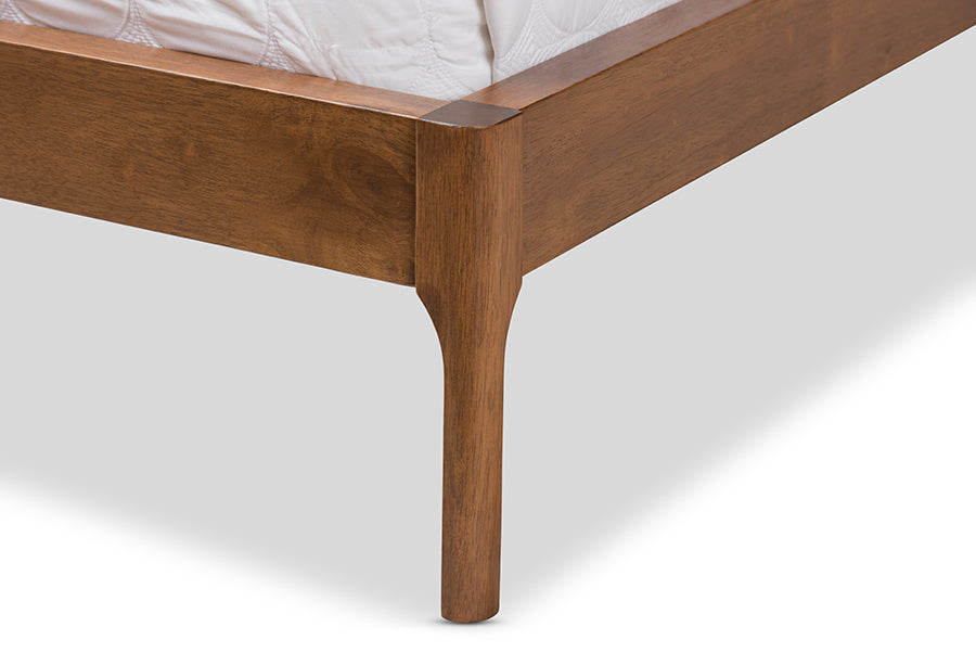 baxton studio brooklyn mid century modern walnut wood grey fabric queen size platform bed | Modish Furniture Store-5