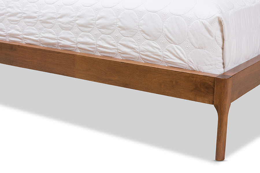 baxton studio brooklyn mid century modern walnut wood grey fabric king size platform bed | Modish Furniture Store-4