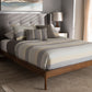 Baxton Studio Brooklyn Mid-Century Modern Walnut Wood Grey Fabric Queen Size Platform Bed | Modishstore | Beds