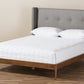 baxton studio brooklyn mid century modern walnut wood grey fabric queen size platform bed | Modish Furniture Store-2