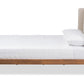 baxton studio brooklyn mid century modern walnut wood beige fabric king size platform bed | Modish Furniture Store-3