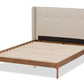 baxton studio brooklyn mid century modern walnut wood beige fabric queen size platform bed | Modish Furniture Store-10