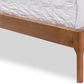baxton studio brooklyn mid century modern walnut wood beige fabric queen size platform bed | Modish Furniture Store-4