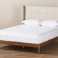 baxton studio brooklyn mid century modern walnut wood beige fabric queen size platform bed | Modish Furniture Store-2