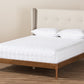 baxton studio brooklyn mid century modern walnut wood beige fabric queen size platform bed | Modish Furniture Store-2