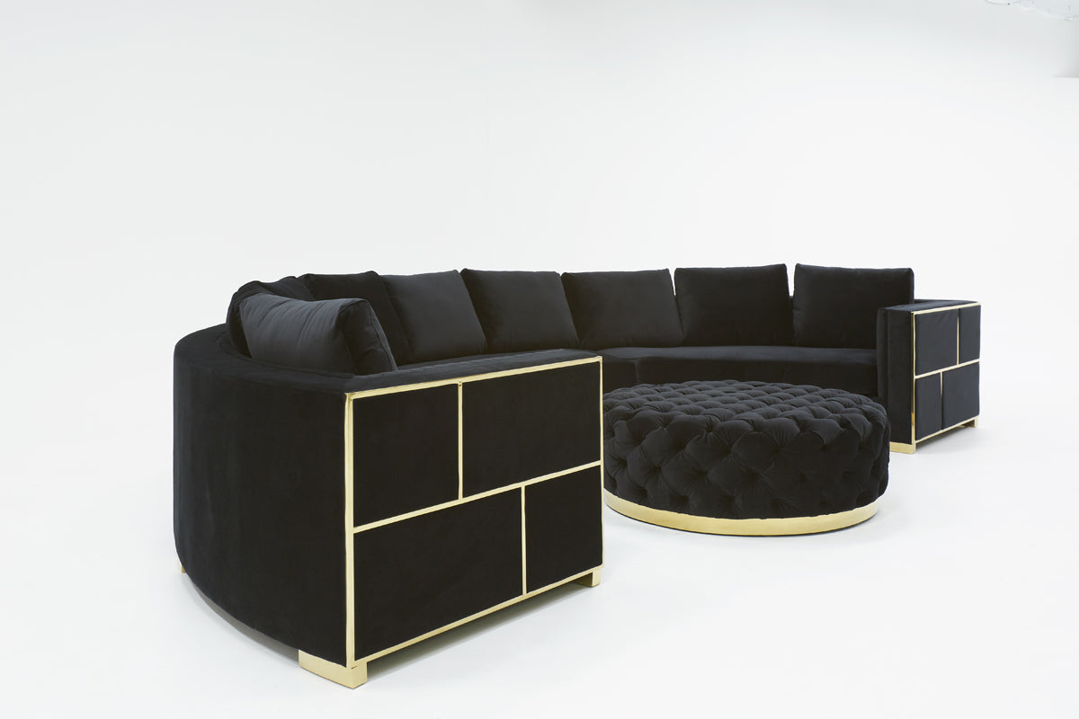 Divani Casa Ritner Modern Black Velvet Circular Sectional Sofa-5