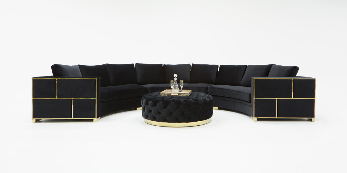 Divani Casa Ritner Modern Black Velvet Circular Sectional Sofa-2