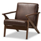 baxton studio bianca mid century modern walnut wood dark brown distressed faux leather lounge chair | Modish Furniture Store-2