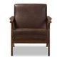 baxton studio bianca mid century modern walnut wood dark brown distressed faux leather lounge chair | Modish Furniture Store-3