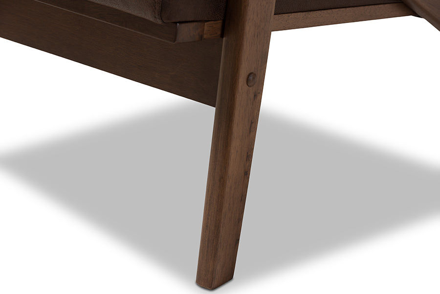baxton studio bianca mid century modern walnut wood dark brown distressed faux leather lounge chair | Modish Furniture Store-7