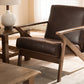 Baxton Studio Bianca Mid-Century Modern Walnut Wood Dark Brown Distressed Faux Leather Lounge Chair | Modishstore | Lounge Chairs