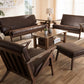Baxton Studio Bianca Mid-Century Modern Walnut Wood Dark Brown Distressed Faux Leather Livingroom Sofa Set | Modishstore | Sofas
