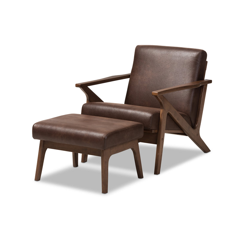 Baxton Studio Bianca Mid-Century Modern Dark Brown Lounge Chair And Ottoman Set | Lounge Chairs | Modishstore