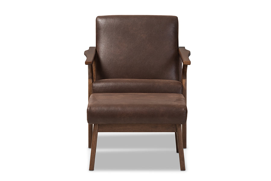 Baxton Studio Bianca Mid-Century Modern Dark Brown Lounge Chair And Ottoman Set | Lounge Chairs | Modishstore - 3