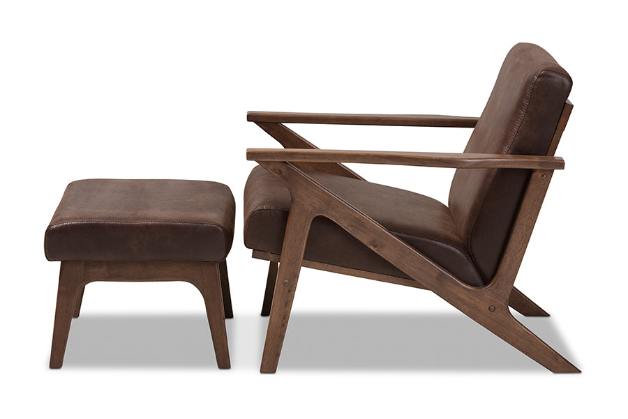 Baxton Studio Bianca Mid-Century Modern Dark Brown Lounge Chair And Ottoman Set | Lounge Chairs | Modishstore - 2