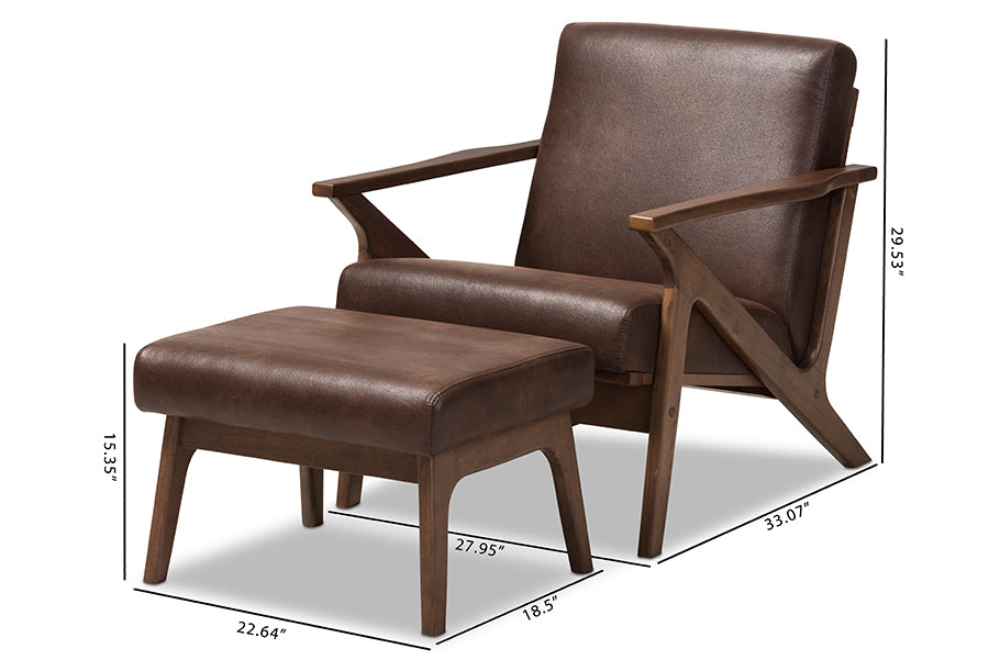 Baxton Studio Bianca Mid-Century Modern Dark Brown Lounge Chair And Ottoman Set | Lounge Chairs | Modishstore - 4