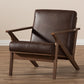 baxton studio bianca mid century modern walnut wood dark brown distressed faux leather lounge chair | Modish Furniture Store-8