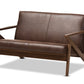 baxton studio bianca mid century modern walnut wood dark brown distressed faux leather livingroom sofa set | Modish Furniture Store-2