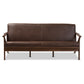 Baxton Studio Bianca Mid-Century Modern Walnut Wood Dark Brown Distressed Faux Leather 3-Seater Sofa | Sofas | Modishstore - 5