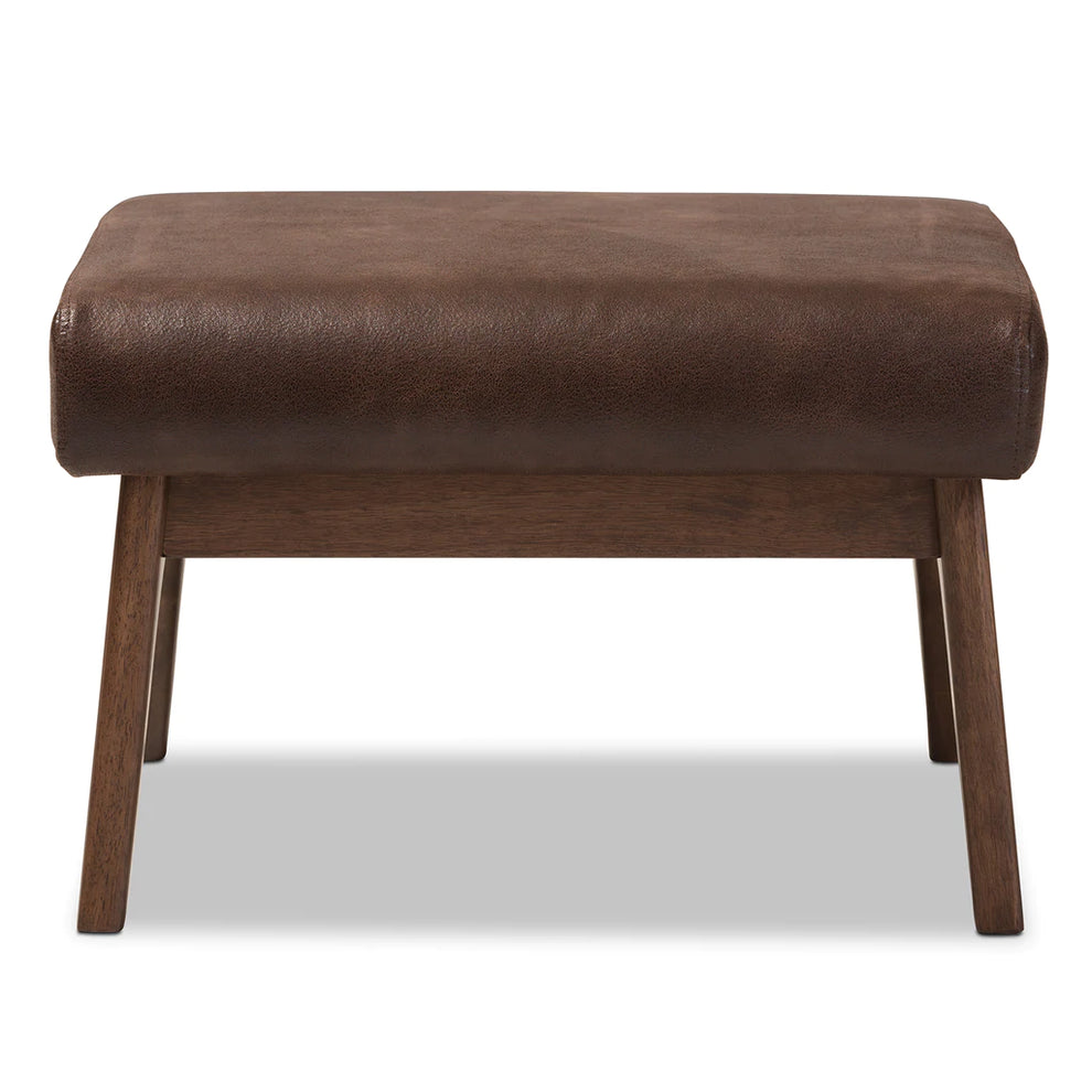Baxton Studio Bianca Mid-Century Modern Walnut Wood Dark Brown Distressed Faux Leather Ottoman | Ottomans | Modishstore - 4
