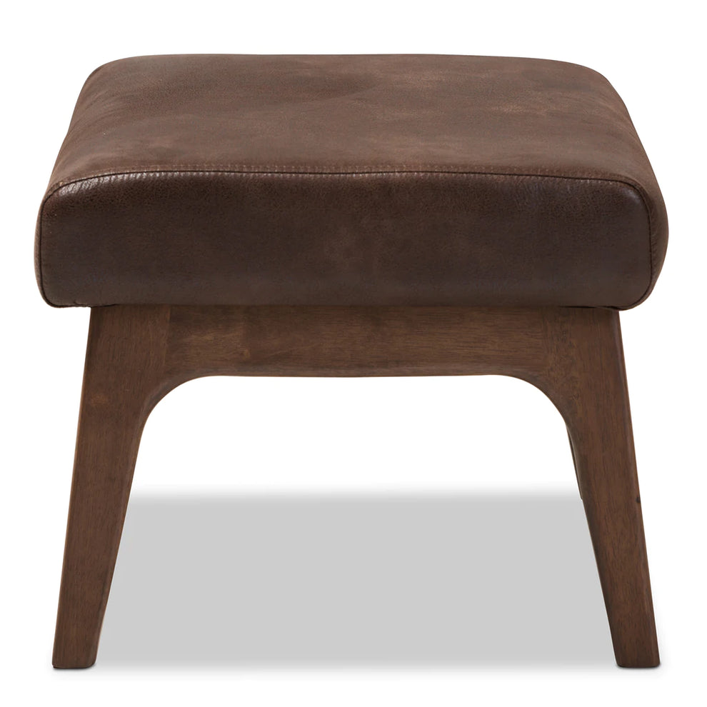 Baxton Studio Bianca Mid-Century Modern Walnut Wood Dark Brown Distressed Faux Leather Ottoman | Ottomans | Modishstore - 6
