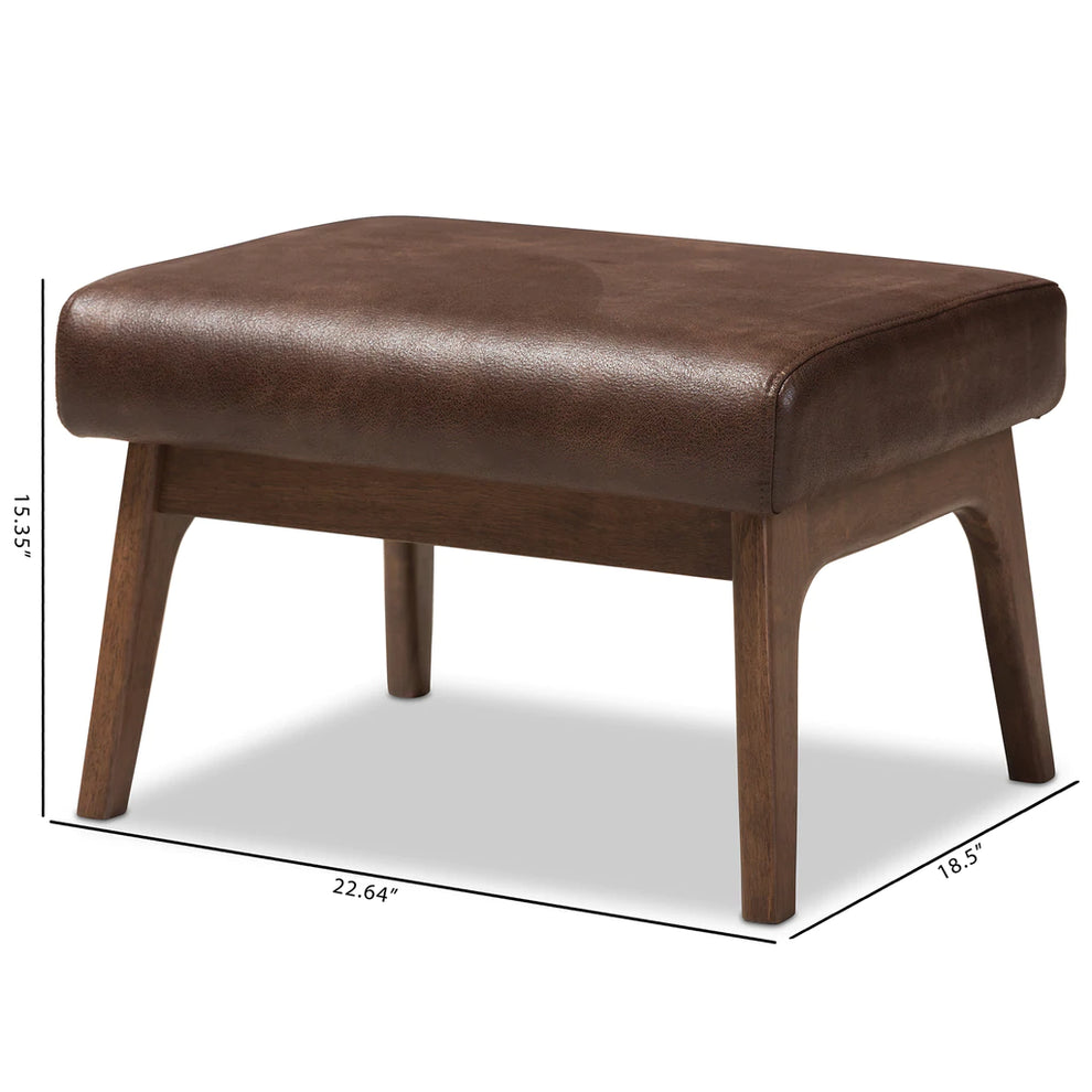 Baxton Studio Bianca Mid-Century Modern Walnut Wood Dark Brown Distressed Faux Leather Ottoman | Ottomans | Modishstore - 5