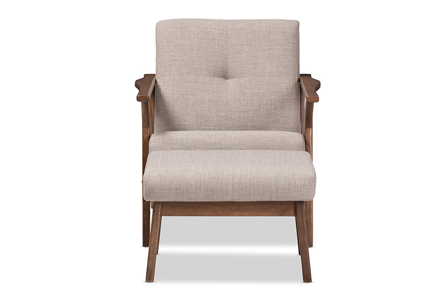 Baxton Studio Bianca Mid-Century Modern Walnut Wood Light Grey Fabric Tufted Lounge Chair And Ottoman Set | Sofas | Modishstore - 5