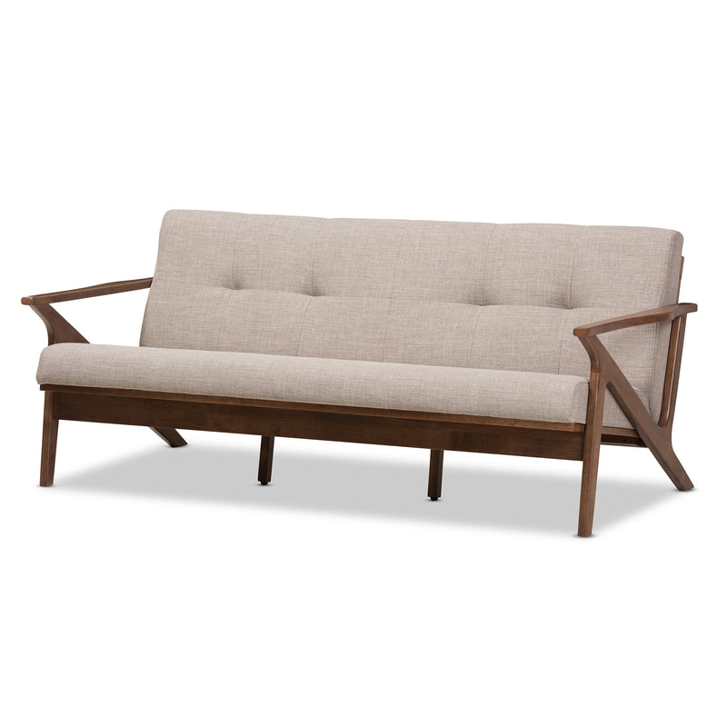 Baxton Studio Bianca Mid-Century Modern Walnut Wood Light Grey Fabric Tufted 3-Seater Sofa | Sofas | Modishstore - 4