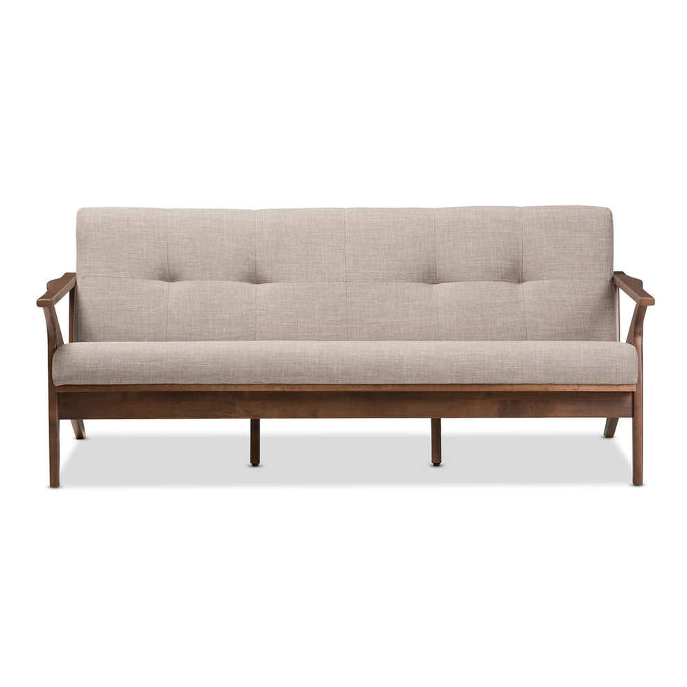 Baxton Studio Bianca Mid-Century Modern Walnut Wood Light Grey Fabric Tufted 3-Seater Sofa | Sofas | Modishstore - 5