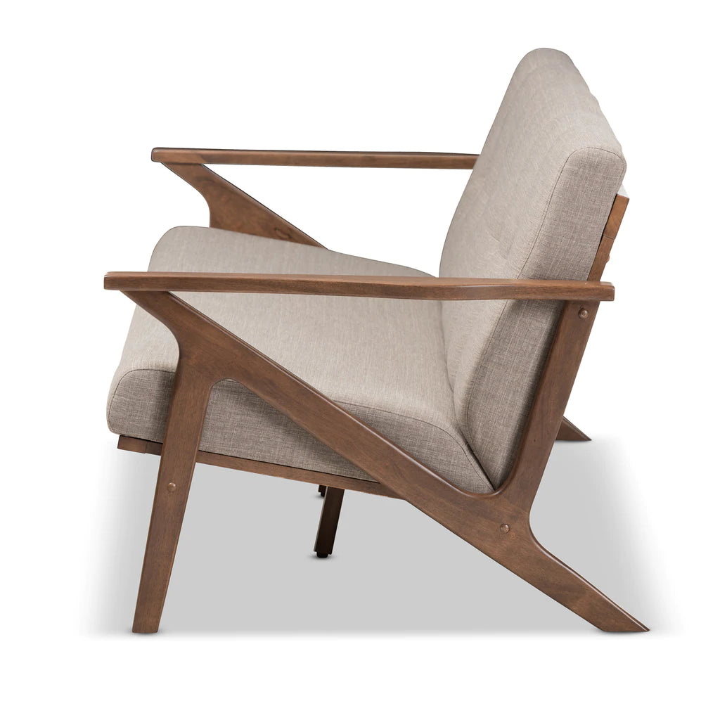 Baxton Studio Bianca Mid-Century Modern Walnut Wood Light Grey Fabric Tufted 3-Seater Sofa | Sofas | Modishstore - 6