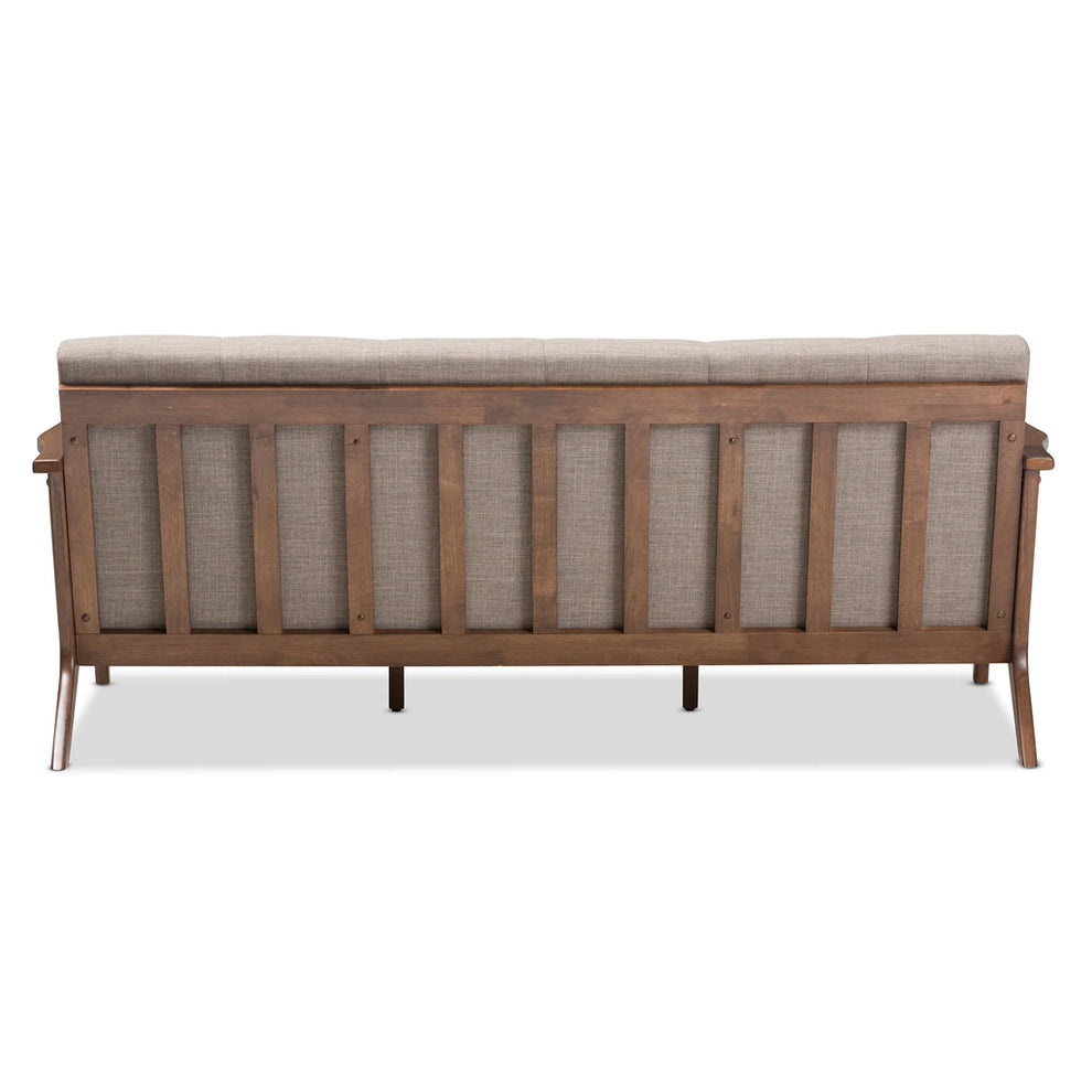 Baxton Studio Bianca Mid-Century Modern Walnut Wood Light Grey Fabric Tufted 3-Seater Sofa | Sofas | Modishstore - 7