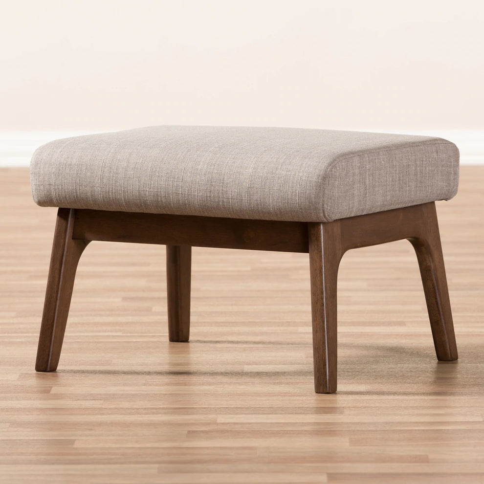 Baxton Studio Bianca Mid-Century Modern Walnut Wood Light Grey Fabric Ottoman | Ottomans | Modishstore - 5