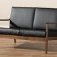 Baxton Studio Venza Mid-Century Modern Walnut Wood Black Faux Leather 3-Piece Livingroom Set | Sofas | Modishstore - 5