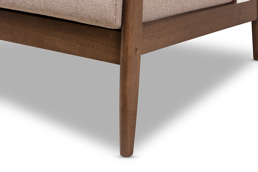 Baxton Studio Venza Mid-Century Modern Walnut Wood Light Brown Fabric Upholstered 3-Piece Livingroom Set | Sofas | Modishstore - 7