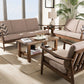Baxton Studio Venza Mid-Century Modern Walnut Wood Light Brown Fabric Upholstered 3-Piece Livingroom Set | Sofas | Modishstore - 2