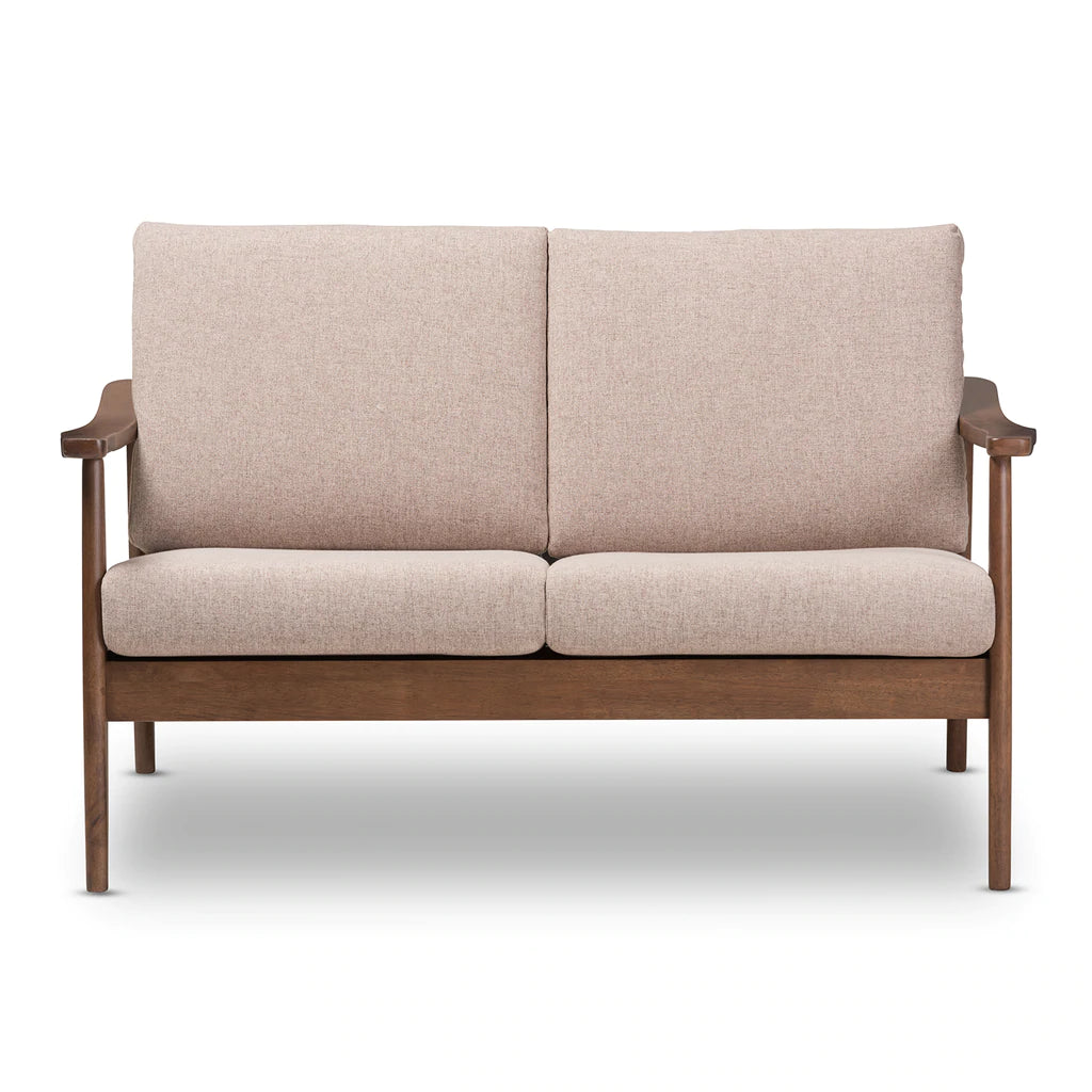 Baxton Studio Venza Mid-Century Modern Walnut Wood Light Brown Fabric Upholstered 2-Seater Loveseat | Loveseats | Modishstore - 4