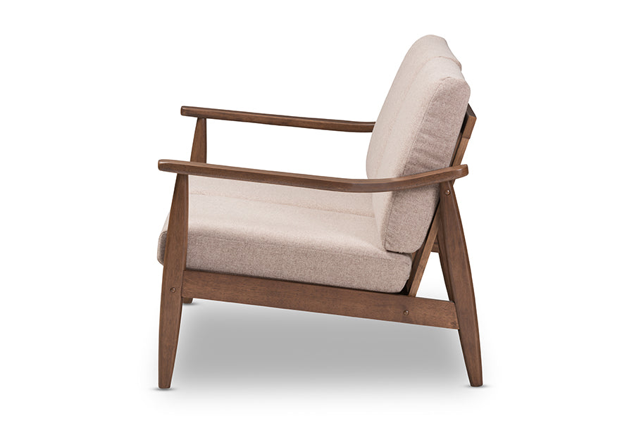Baxton Studio Venza Mid-Century Modern Walnut Wood Light Brown Fabric Upholstered 3-Piece Livingroom Set | Sofas | Modishstore - 10