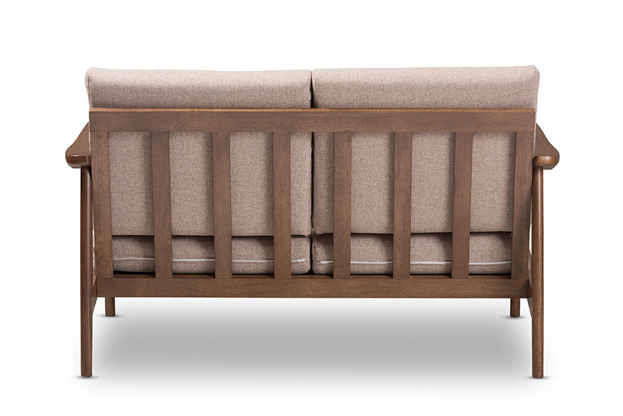 Baxton Studio Venza Mid-Century Modern Walnut Wood Light Brown Fabric Upholstered 3-Piece Livingroom Set | Sofas | Modishstore - 9