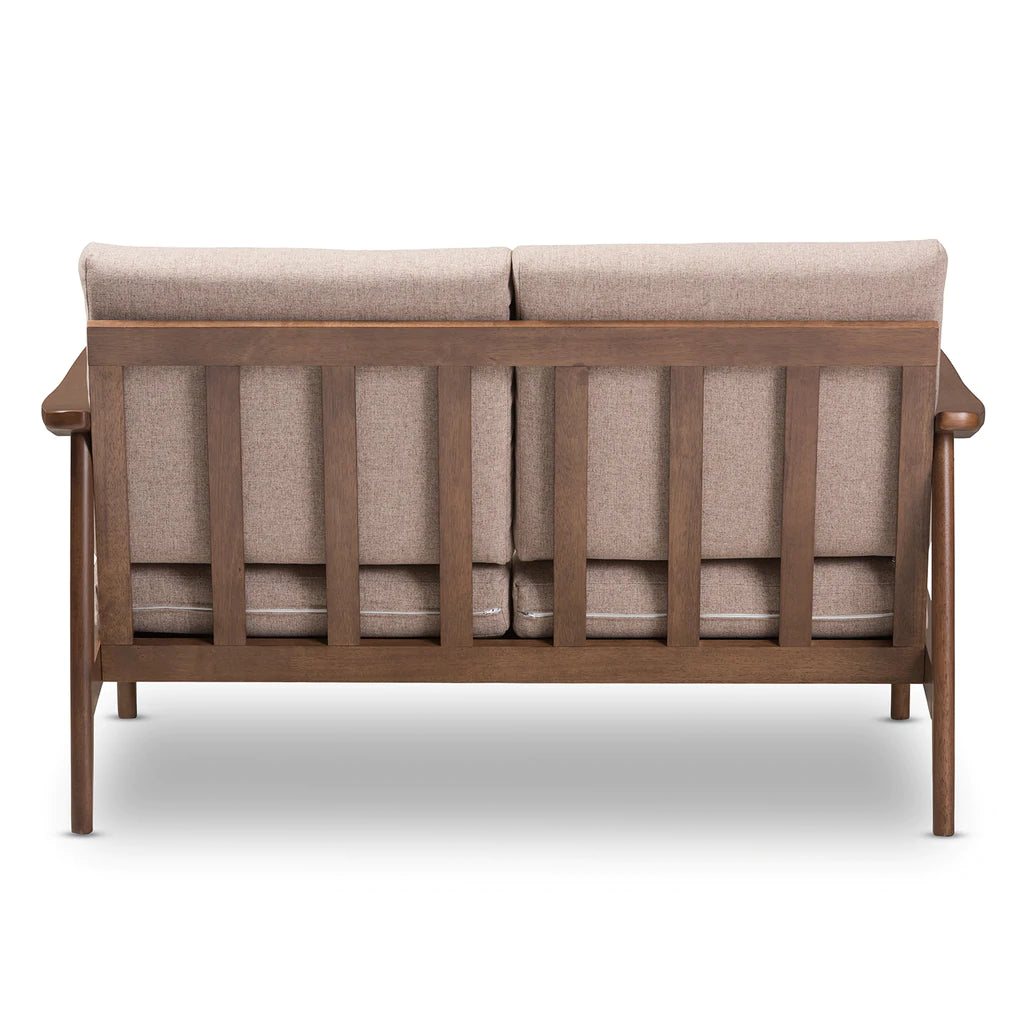 Baxton Studio Venza Mid-Century Modern Walnut Wood Light Brown Fabric Upholstered 2-Seater Loveseat | Loveseats | Modishstore - 5