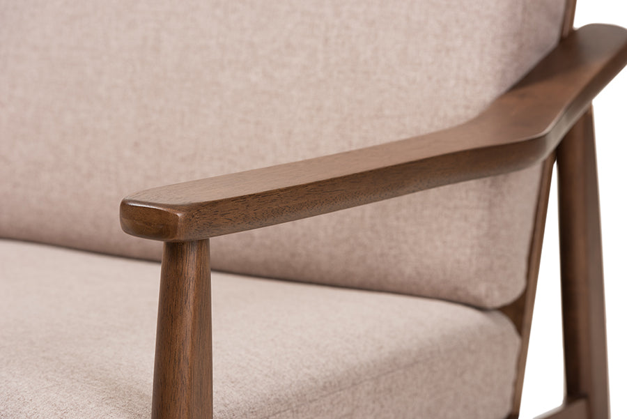 Baxton Studio Venza Mid-Century Modern Walnut Wood Light Brown Fabric Upholstered 3-Piece Livingroom Set | Sofas | Modishstore - 8