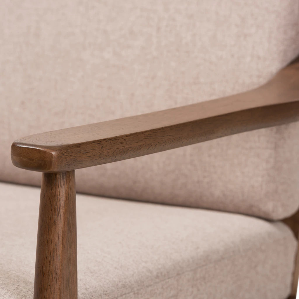 Baxton Studio Venza Mid-Century Modern Walnut Wood Light Brown Fabric Upholstered 2-Seater Loveseat | Loveseats | Modishstore - 6