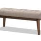 baxton studio elia mid century modern walnut wood light beige fabric button tufted bench | Modish Furniture Store-6
