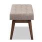 baxton studio elia mid century modern walnut wood light beige fabric button tufted bench | Modish Furniture Store-4