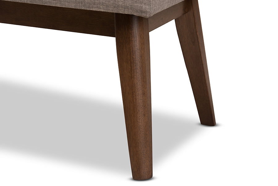 baxton studio elia mid century modern walnut wood light beige fabric button tufted bench | Modish Furniture Store-2