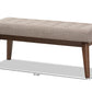 baxton studio elia mid century modern walnut wood light beige fabric button tufted bench | Modish Furniture Store-7