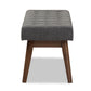 baxton studio elia mid century modern walnut wood light beige fabric button tufted bench | Modish Furniture Store-11