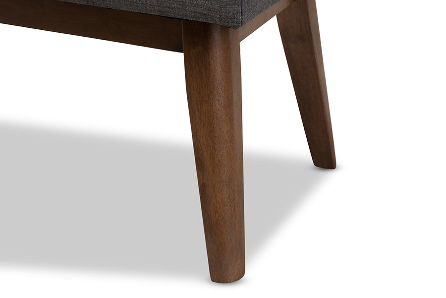 baxton studio elia mid century modern walnut wood light beige fabric button tufted bench | Modish Furniture Store-9
