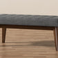 baxton studio elia mid century modern walnut wood light beige fabric button tufted bench | Modish Furniture Store-8