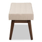 baxton studio elia mid century modern walnut wood light beige fabric button tufted bench | Modish Furniture Store-19