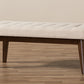 baxton studio elia mid century modern walnut wood light beige fabric button tufted bench | Modish Furniture Store-16